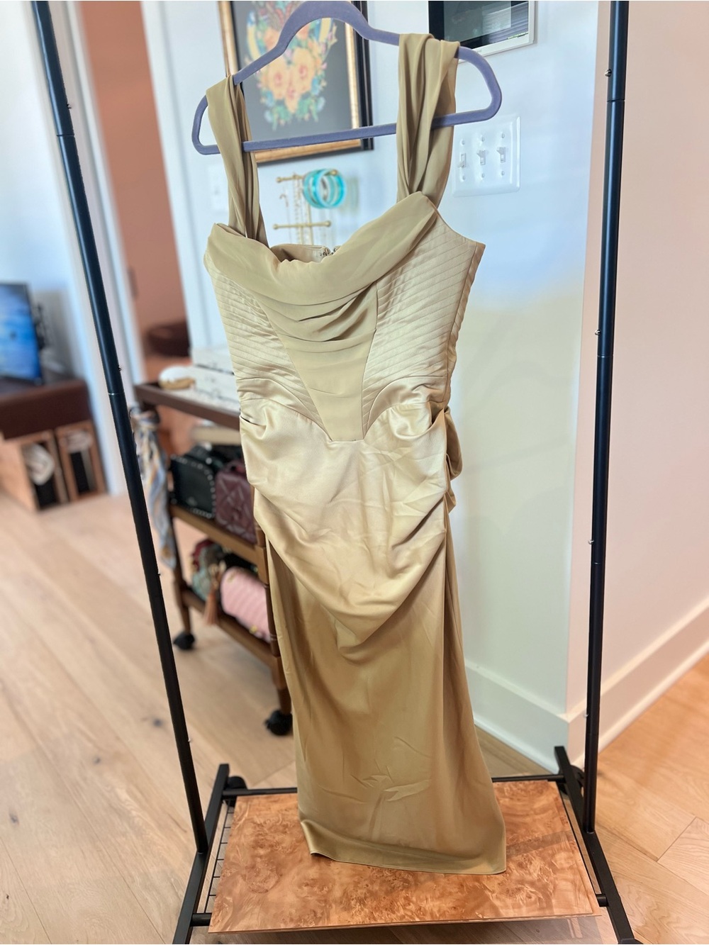 House of CB Olive Green Draped Midi Dress